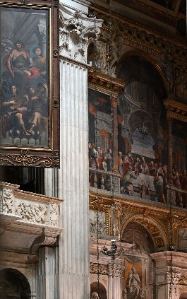 San Lorenzo, pala presso la loggia organaria e affresco laterale nella cappella del SS. Sacramento